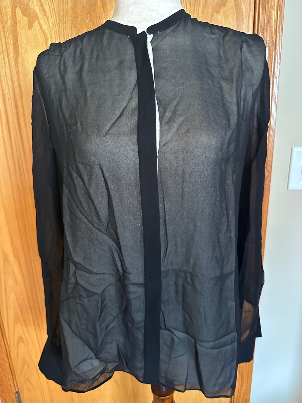 Vince Black Sheer Long-Sleeve Blouse